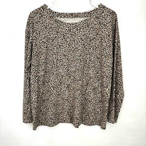 J. Jill Relaxed Tee Knit Top Size SP Brown Animal Print Cotton Blend Long Sleeve